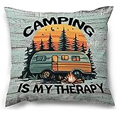 MNASAIOO Camping Camp Decorative Throw Pillow Covers, Camping is My Therapy RV Gifts for Camper, Rustic Campsite Pillow Cases Decor for Couch Bedroom 18x18in