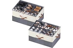 MSTONAL Shoe Organizer for Closet, 2 Pack Shoe Storage Containers with Adjustable Dividers, Space Saving Shoe Box Storage Organizers Bins with Clear Lid & 4 Handles, Fits 24-48 Pairs, Beige & Grey