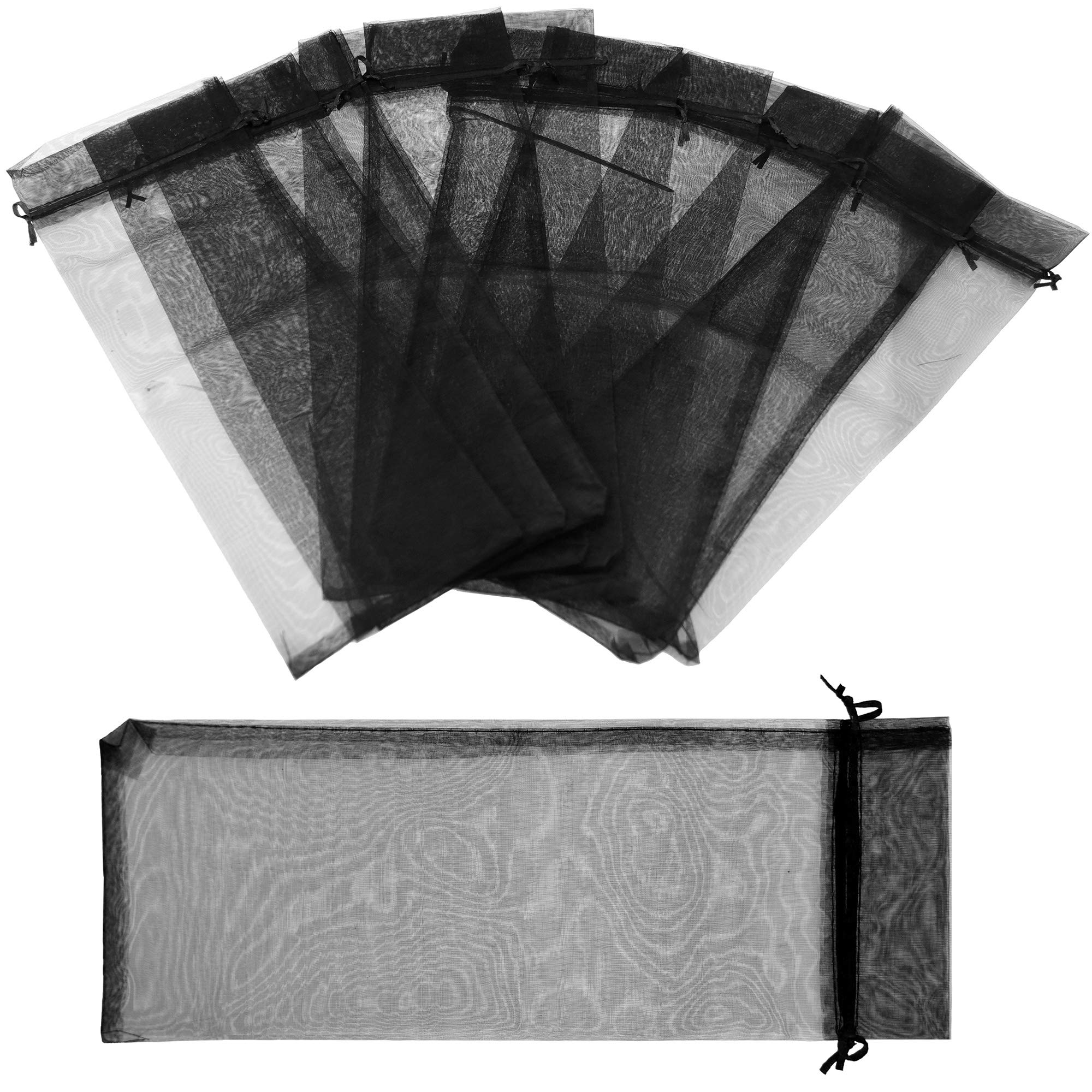 FiveSeasonStuff Organza Bags for Wine Bottles Drawstring Gift Wrapping Reusable Birthday Party Wedding 10 Pouches (14cm x 37cm, Black)