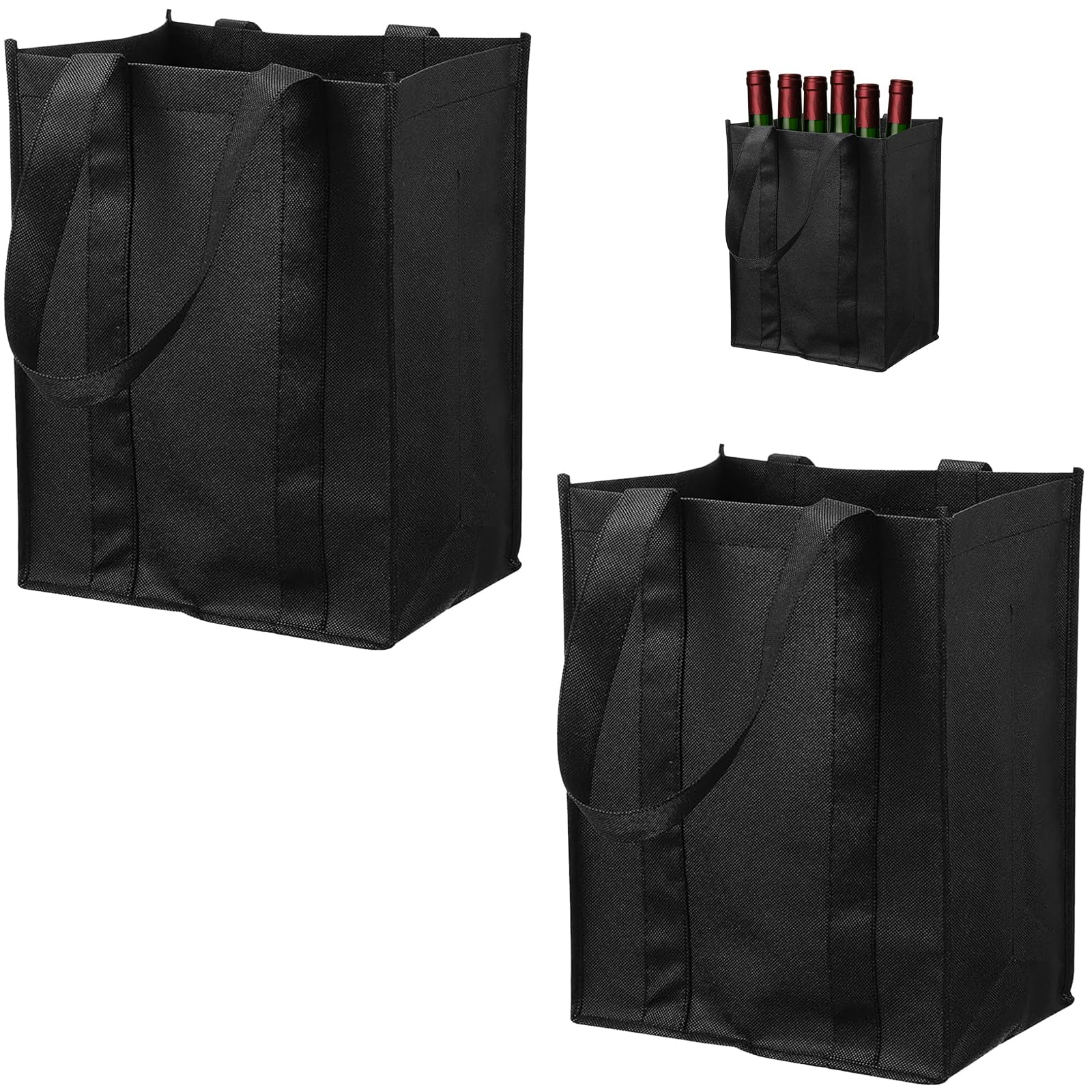 Leogony 2PCS Wine Bottle Carrier 6 Bottles, Champagne Storage Bag, Black Reusable Felt Gift Bags (31 X 25 X 18cm)