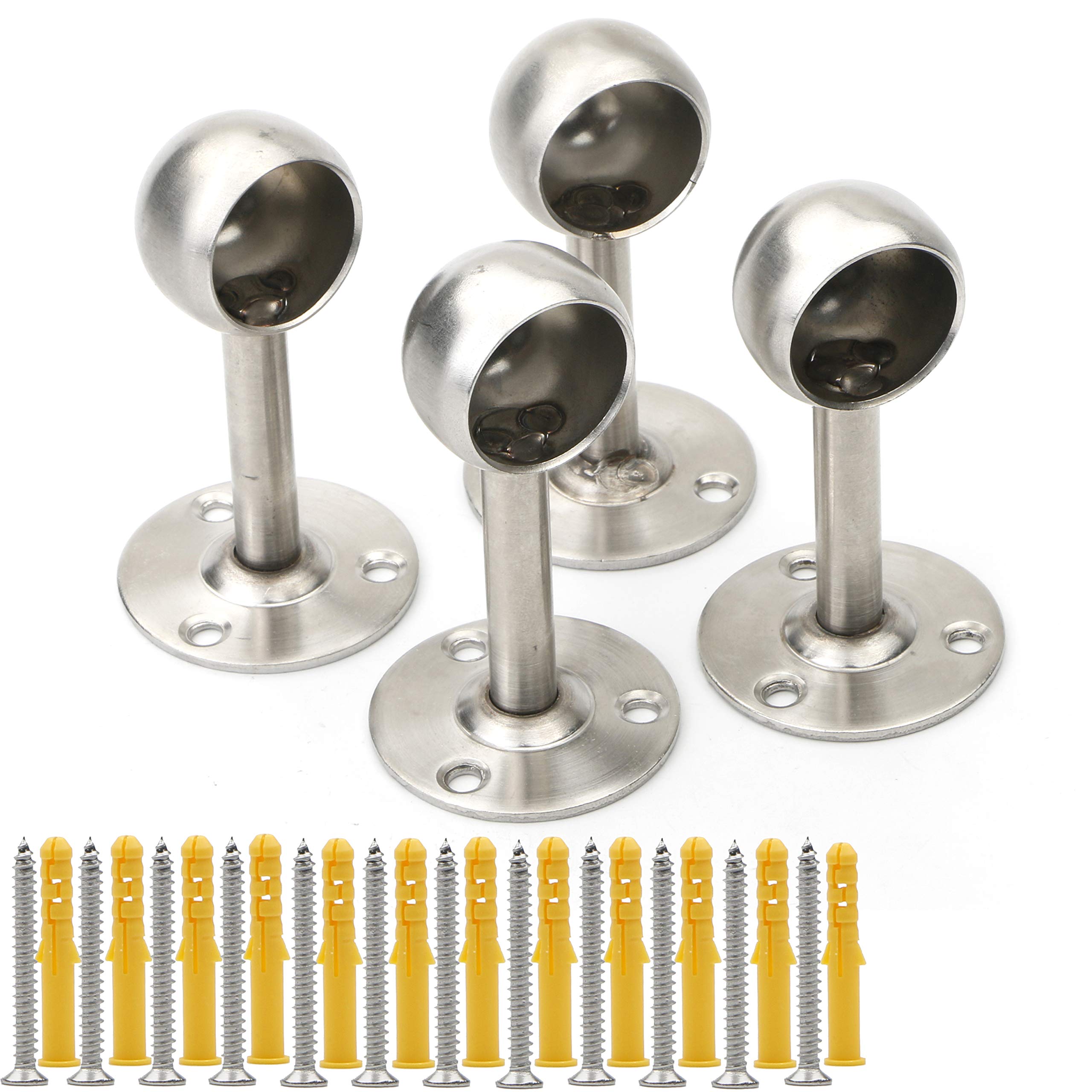 Photo 1 of Pxyelec Stainless Steel Wardrobe Pipe, Closet Lever Rail Rod End Support Bracket, Ceiling-Mount Bracket for 1 inch (25mm) Stainless Steel Pipe, Pack of 4