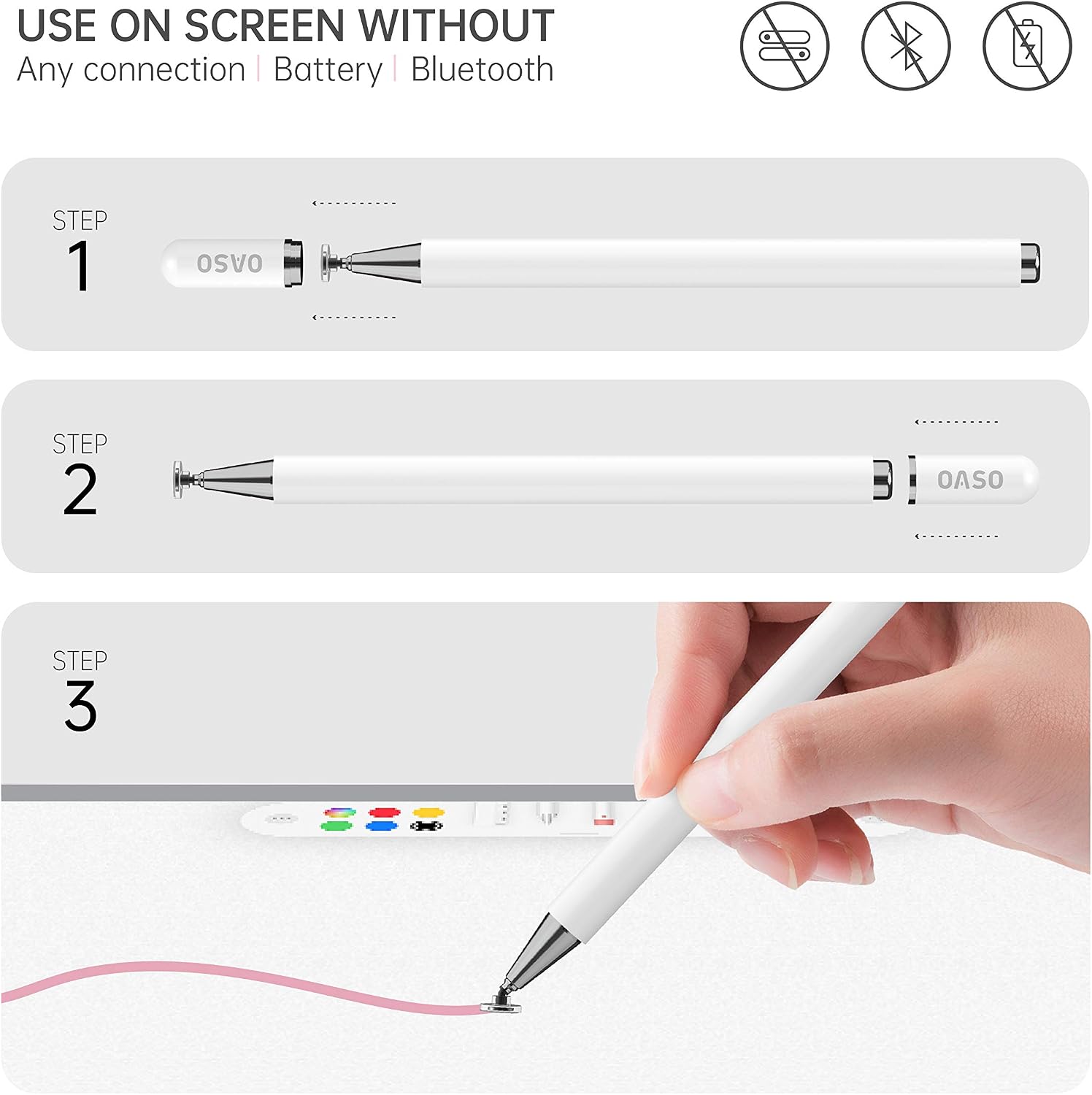 Stylus for Tablet Capacitive Disc Tip Pencil & Magnetic Cap Compatible with All Touch Screens - Image 5