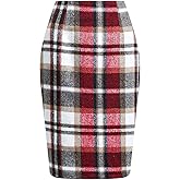EachWell Midi Plaid Skirts for Women 2025 Fall Winter Knee Length Pencil Wool Skirt with Slit