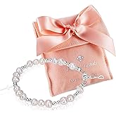 Baby Crystals Beaded Bracelets for Girls, Sterling Silver Cross Charm Bracelet White Cultured Freshwater Pearl, Baby Girl Keepsake, Christening, Baptism Gifts for Girl