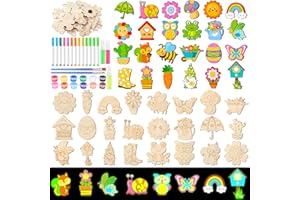 Mootycapa 24 Pcs Easter Spring DIY Wooden Magnets to Paint, Cute Glow in The Dark Wood Painting Crafts, Fridge Magnets Craft Kits for Boys Girls Gifts School Home Party(Spring Butterfly Flowers)