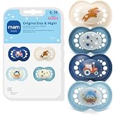 MAM Original Baby Pacifiers 6-16 Months, Glows in The Dark, 4 Pack | BPA-Free Skin Soft Silicone Nipple, Developed With Medical Experts, Easy Clean, Made In Europe