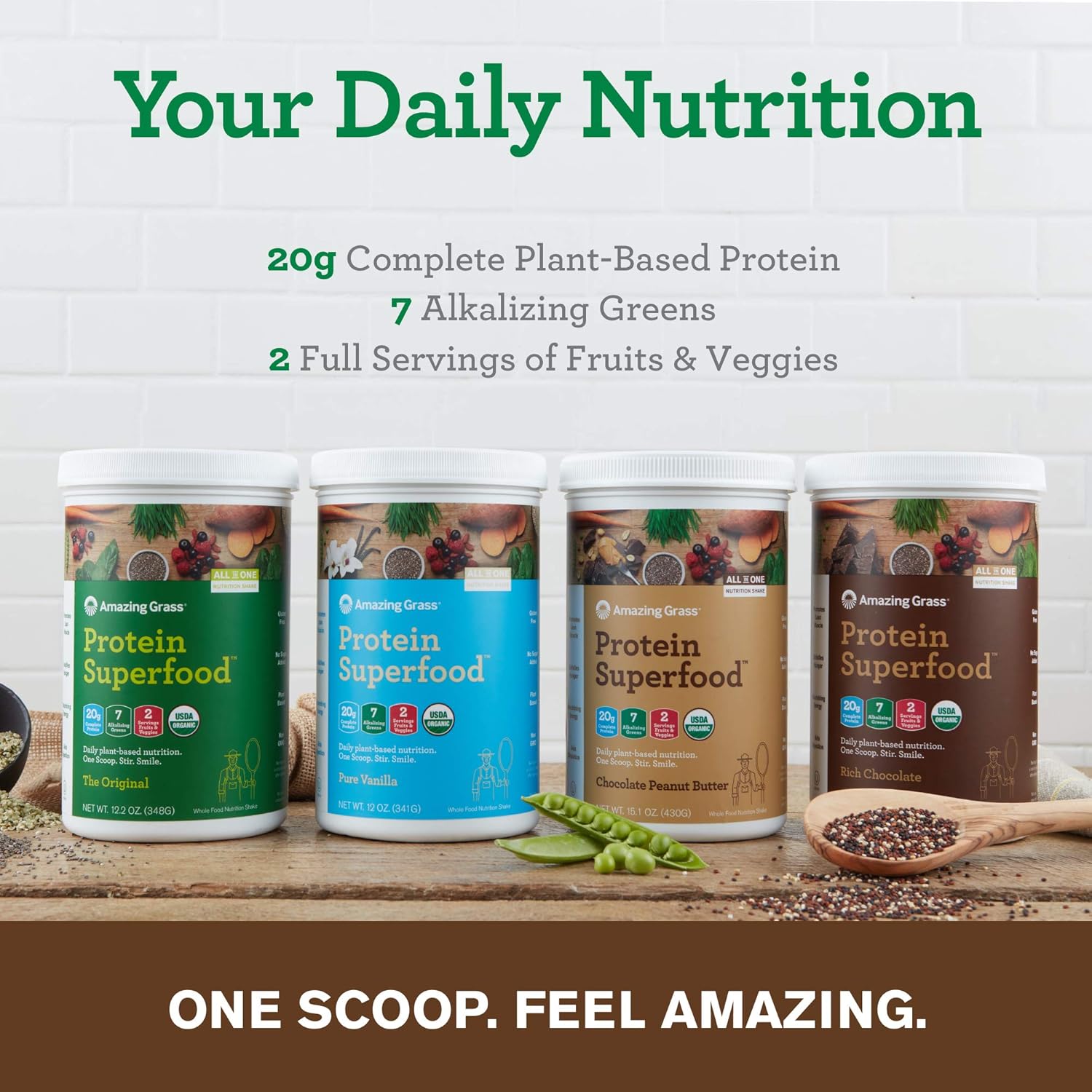 Amazing Grass Protein Superfood: Vegan Protein Powder, All-in-One Nutrition Shake, Rich Chocolate, 18 Servings : Grocery & Gourmet Food