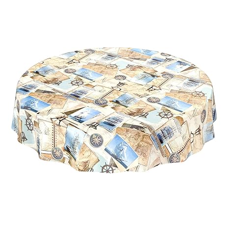 ANRO Tischdecke Wachstischdecke Wachstuch Wachstuchtischdecke Meer Yacht Schiff Marine Maritim Rund 140cm