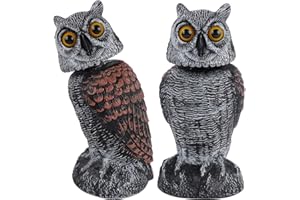 Fake Owl Decoys to Scare Birds Away, Owl Sculptures with Rotating Head, Nature Enemy Scarecrow Plastic Statues, Pest Repellen