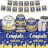2025 Graduation Party Decorations, Blue Graduation Party Supplies Disposable Paper Plates Napkins Cups Tablecloth Banner Dinnerware Set for Congrats Grad Party Decorations, Serve 25