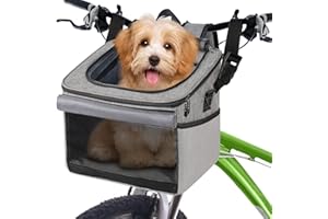 WAPYPAW Pet Bike Basket, Foldable Pet Bike Carrier 15lbs Soft-Sided Dog Basket for Bike, Quick Release Dog Bike Seat, Dog Bac