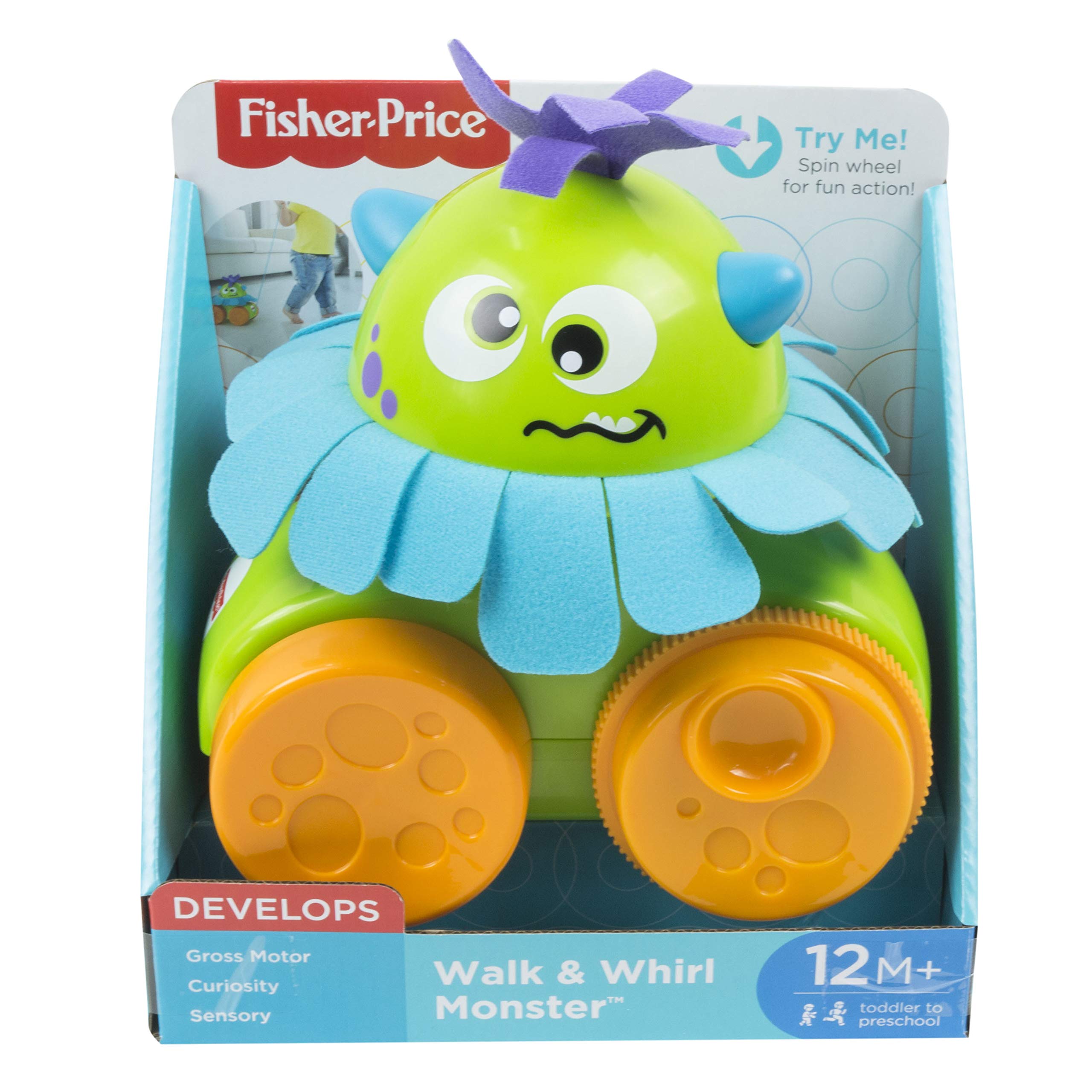 Get baby walking with this whirlin’, twirlin’ monster pull-along toy!, FHG01