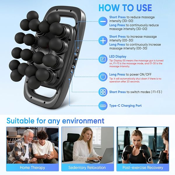 KOCUNO 20-HEAD MASSAGE GUN SET, DEEP TISSUE MASSAGER WITH 3 MODES & 30 LEVELS, MUSCLE MASSAGER PAIN RELIEF, PERCUSSION MASSAGE GUN FOR BACK/SHOULDERS/LEGS/WAISTS (BLACK, 20-HEAD)