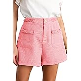 Cicy Bell Womens Tweed Summer Shorts High Waisted Wide Leg Dressy Casual Shorts with Front Pockets Watermelon Red