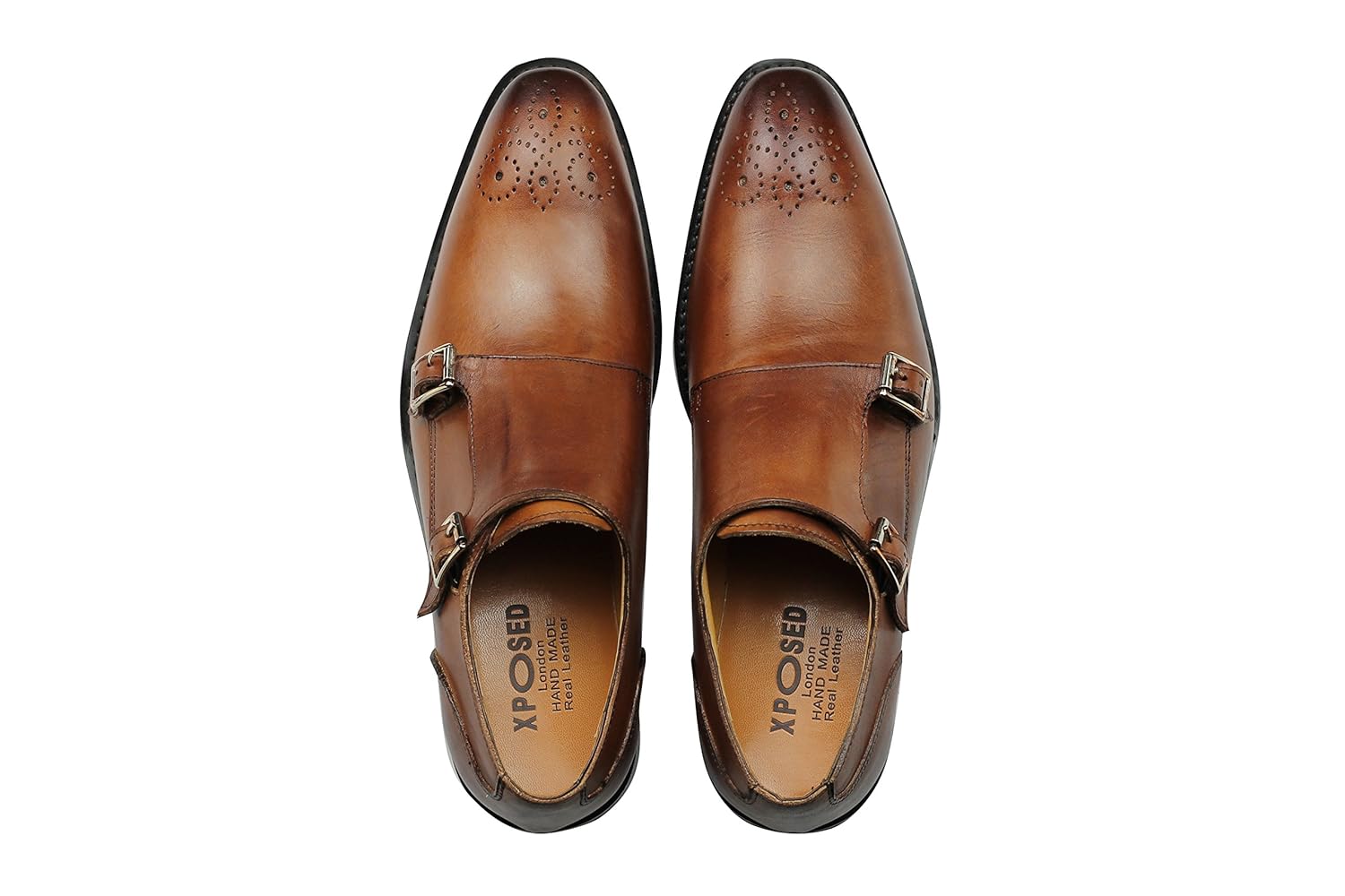 Xposed Mens Real Leather Brown MOD Double Monk Strap