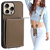 XANGNIER Wallet Case for iPhone 15 Pro Max, RFID Blocking PU Leather Crossbody Phone Purse with Card Holder, Zipper Pocket, Wrist Strap & Adjustable Lanyard for Women 6.7" 5G, Brown