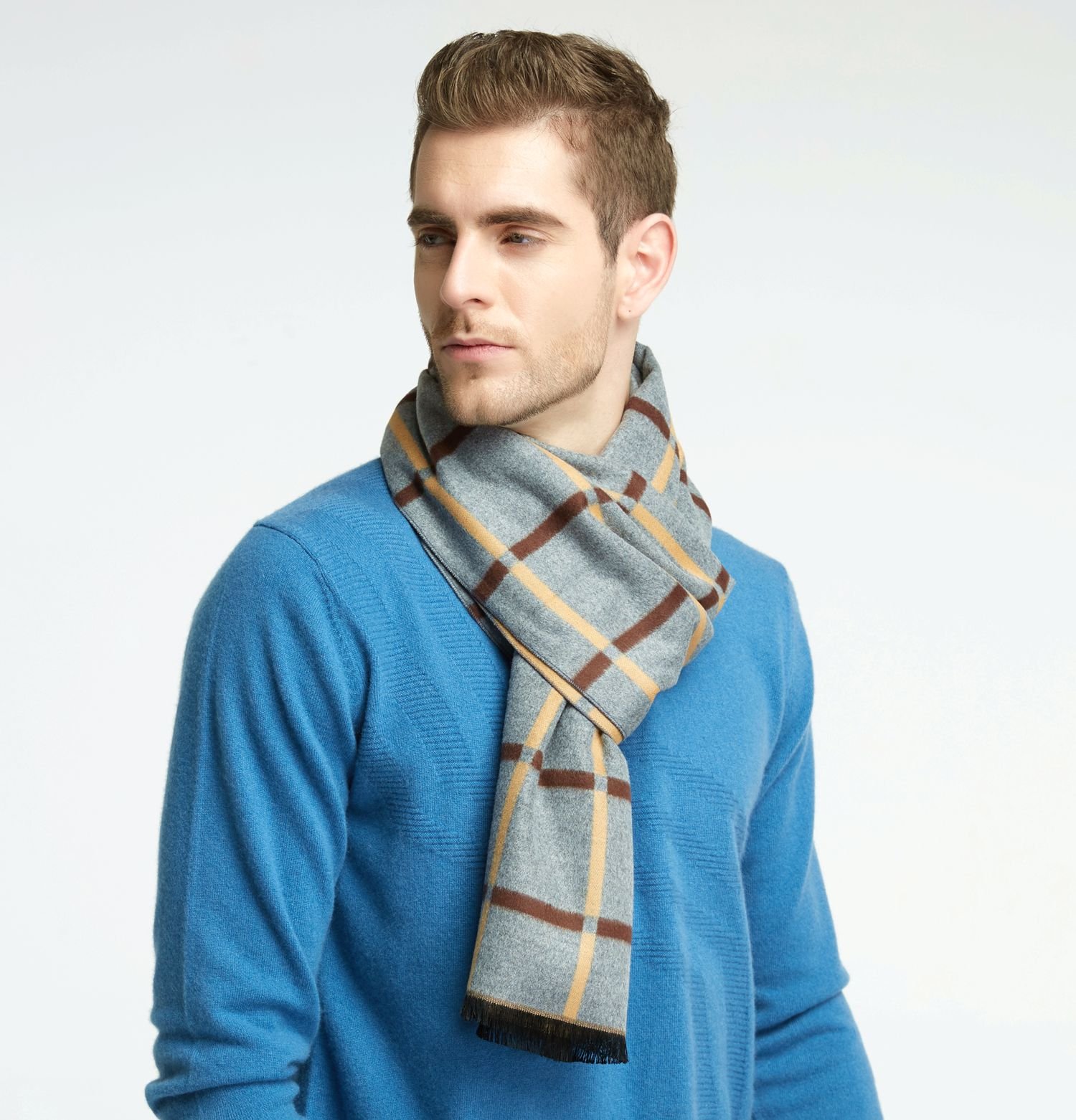 CHTIE Brushed Warm Soft Cashmere Feel Men\'s Scarf Winter (Beige Square)