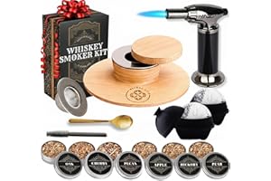 Whiskey Smoker Kit - Cocktail Smoker with Torch, 2 Ice Ball Makers, 6 Flavors Wood Chips, 2 Custom Burn Guard Filters - Old F