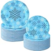 Yungyan 120Pcs Snowflake Paper Plates Christmas Party Plates Include 9 Inch Dinner Plate 7 Inch Dessert Plate Disposable for Wonderland Theme Xmas Winter Holiday Birthday Party(Blue,Vibrant)