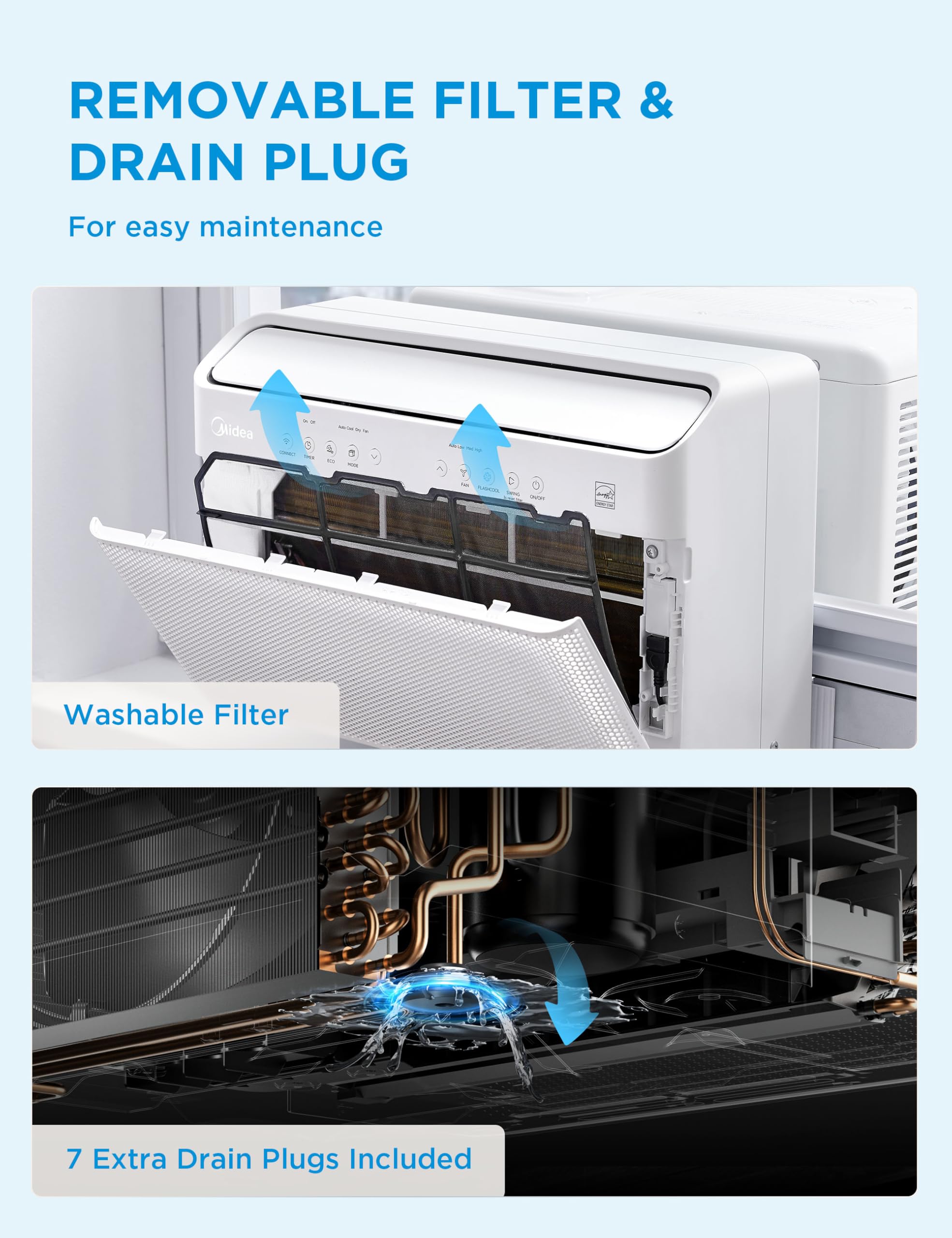 Midea 8,000 BTU U Shaped Smart Inverter Window Air Conditioner - Cools 350 Sq Ft, Ultra Quiet with Open Window Flexibility - Alexa/Google Assistant Compatible - 37% Energy Savings, Remote (Updated)