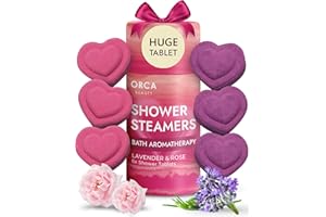 ORCA BEAUTY 6PC Heart-Shaped Shower Steamers Aromatherapy, Huge Shower Bomb 1.4OZ, Valentines Day Gifts, Gifts for Women, Rose & Lavender Shower Steamer Self Care Gifts for Women and Men, Unique Spa Gift Idea