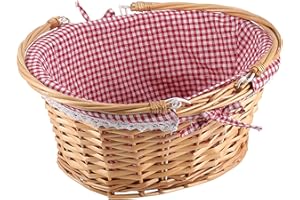 ZEONHEI Wicker Woven Basket, Attractive Willow Basket with Elegant Linen Cloth Lining, Wicker Basket with Handle, Natural