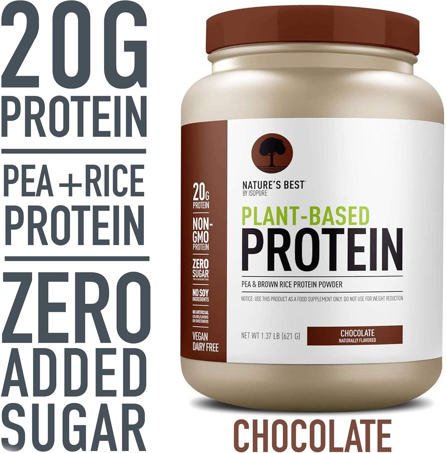 Nature's Best Plant Based Vegan Protein Powder by Isopure - Organic Keto Friendly, Low Carb, Gluten Free, 20g Protein, 0g Sugar, Chocolate, 20 Servings: Health & Personal Care