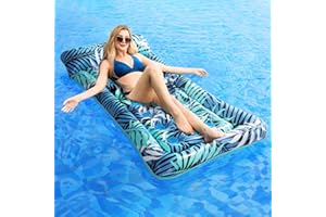 FAUSON Pool Floats Raft - Pool Float Lounge Adult Size, Inflatable Fabric Pool Float with Headrest, Ultra-Comfort Cooling Inflatable Pool Floats for Adults