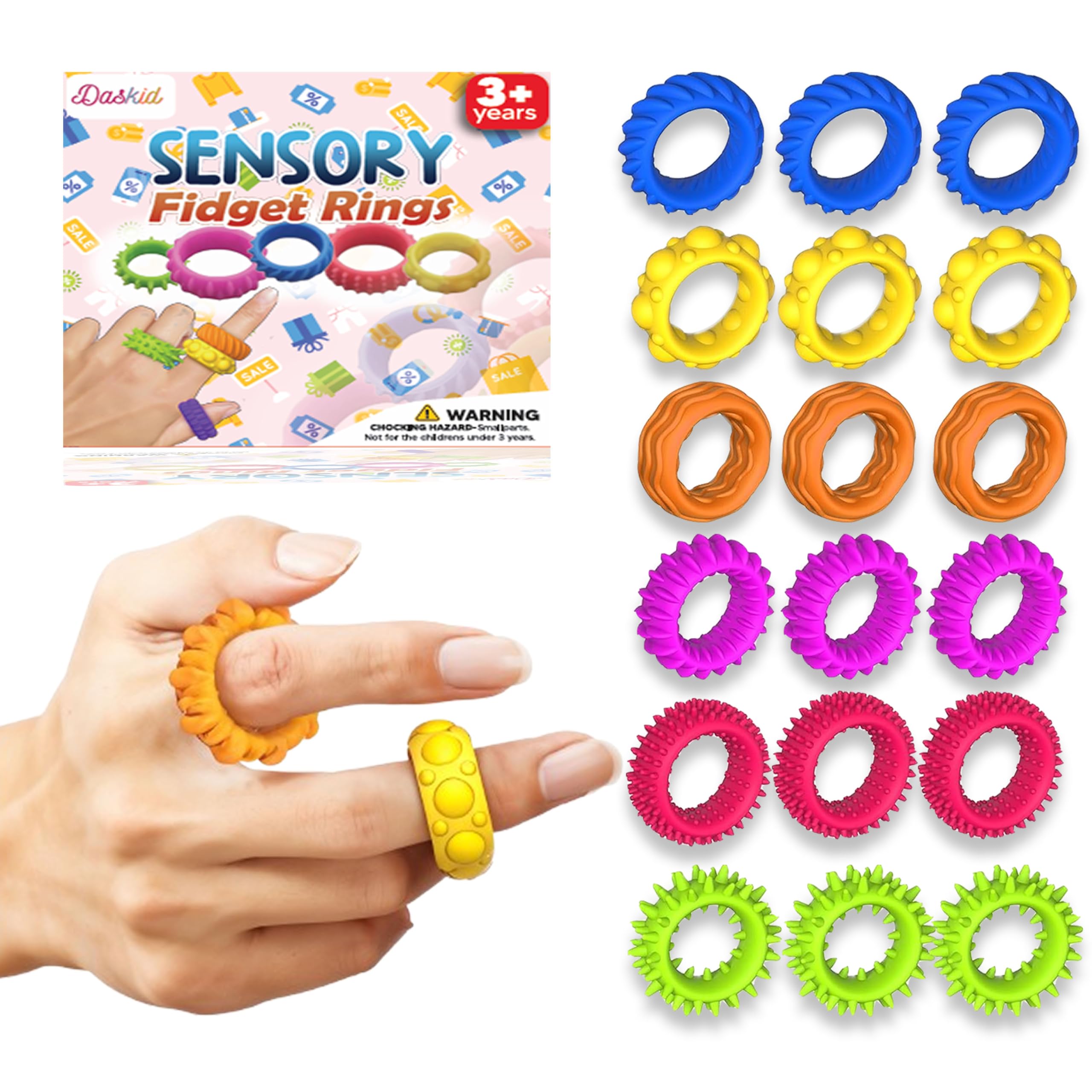18 Pcs Fidget Sensory Rings Set – Stress Relief Anxiety Rings for Kids & Adults, Soft and Stretchy, Ideal for ADHD, Autism, Focus & Calming Therapy — image 1