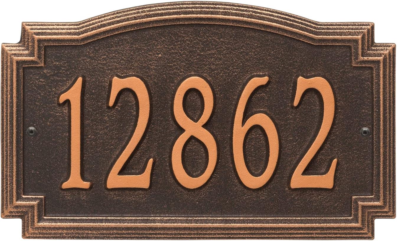 Address Signs - Whitehall Barcelos Personalized Cast Metal Address Plaque Custom House Number Sign 3343OB with One Line in Oil Rubbed Bronze Color 14 X 8.5