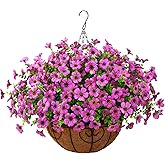 ZFProcess Artificial Faux Hanging Plants Flowers Basket Outdoor Porch Garden Spring Summer Decoration, Fake Silk Daisy in Planter Realistic UV Resistant for Outside Home Patio Balcony Yard(Purple)