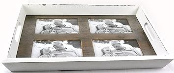 Holztablett weiß mit Griffen und Fotoboden individuell dekorierbar, Garten, Terasse, Feiern