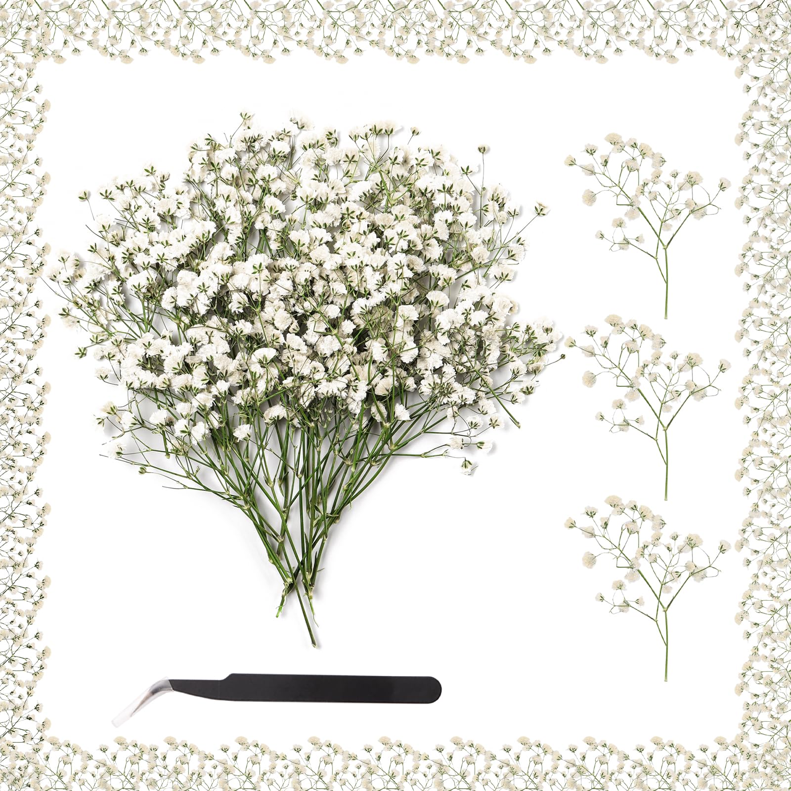 XIATIAN 100Pcs Dried Pressed Baby Breath Flowers, Real Natural Dried Mini White Gypsophila Flowers, Dried Flowers for Crafts DIY Making Wedding Card Family Party Decoration