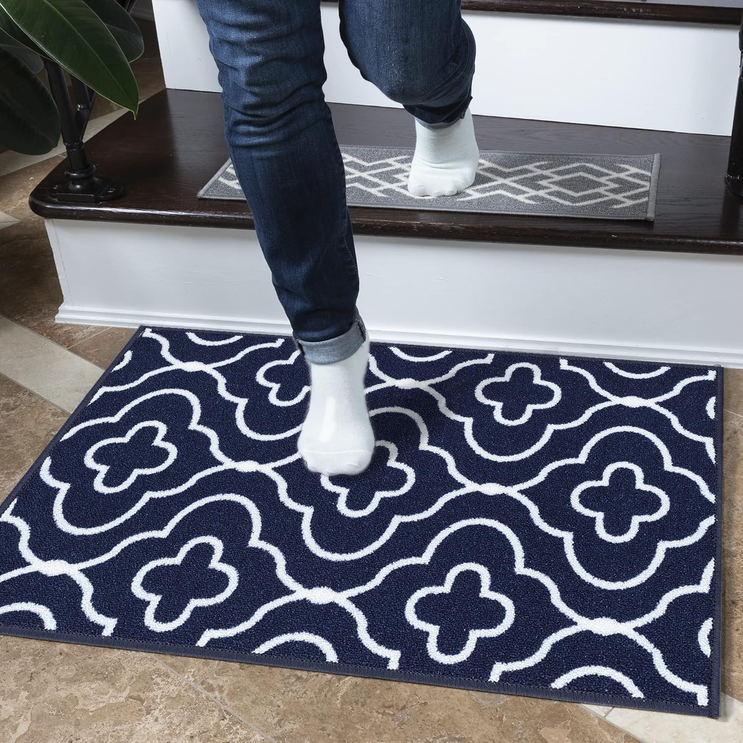 GULLAMBO Washable Non Slip Indoor Doormat - Super Absorbent Dirt Trapper - Hallway Runner Rug (Club Navy, 50x80cm)