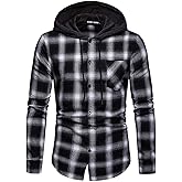 JG JENNY GHOO Flannel Hoodie for Men Hooded Flanel Shirt with Hood Lightweight Plaid Men's Casual Button-Down Shirts