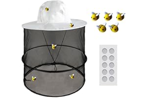 DemoAbejas 16 Pcs Beekeeper Set Includes 1 Pcs Beekeeper Veil Hat 5 Pcs Wool Felt Bees 10 Pcs Round Double Sided Tape for Bee Keeper Catcher Halloween Costume Cosplay