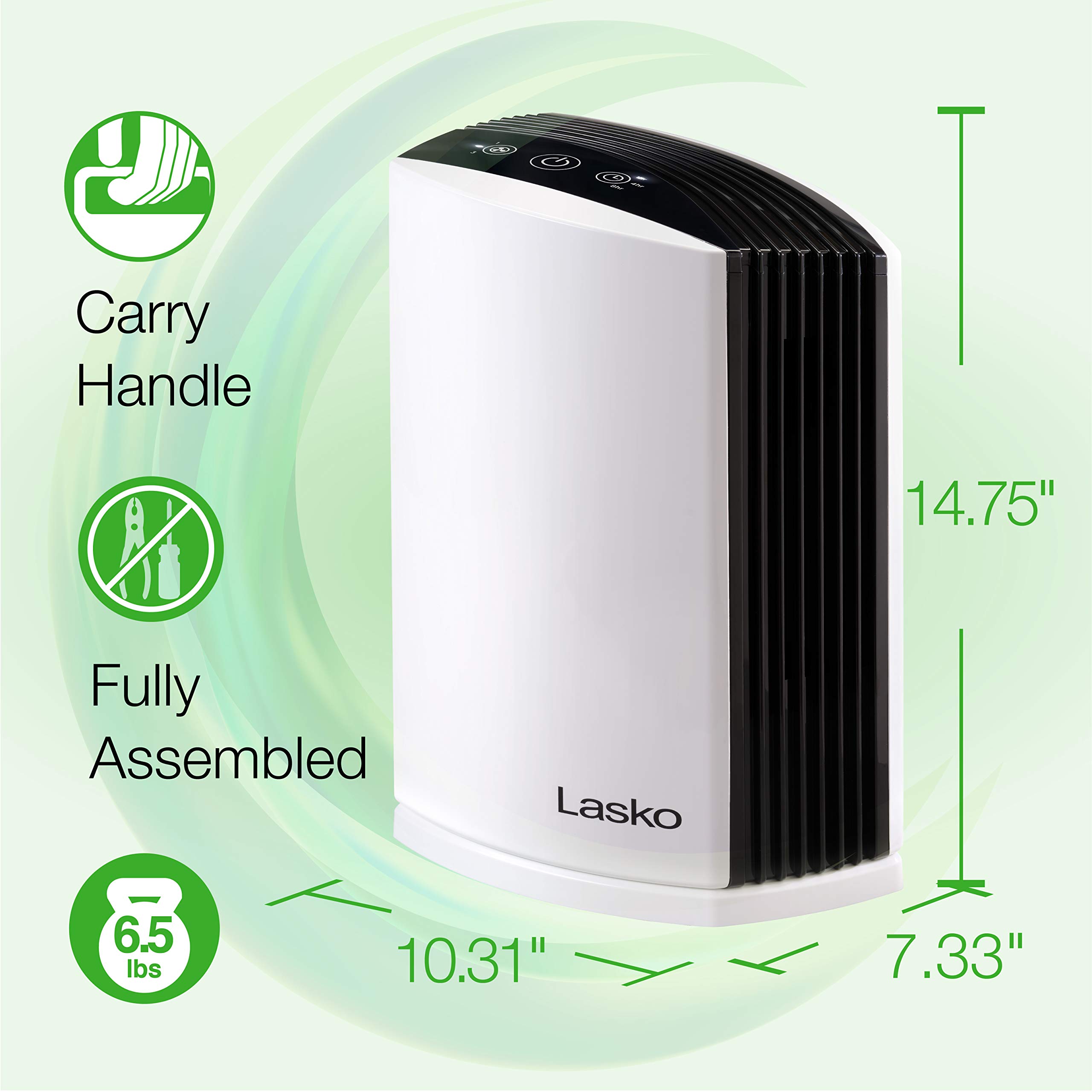 Lasko LP200 HEPA Desktop Air Purifier with Timer for a Cleaner,Fresher Home Environment –2-Stage Filtration Removes Smoke, Odors, Pet Dander, Virus Sized Particles,Pollen, 14.75