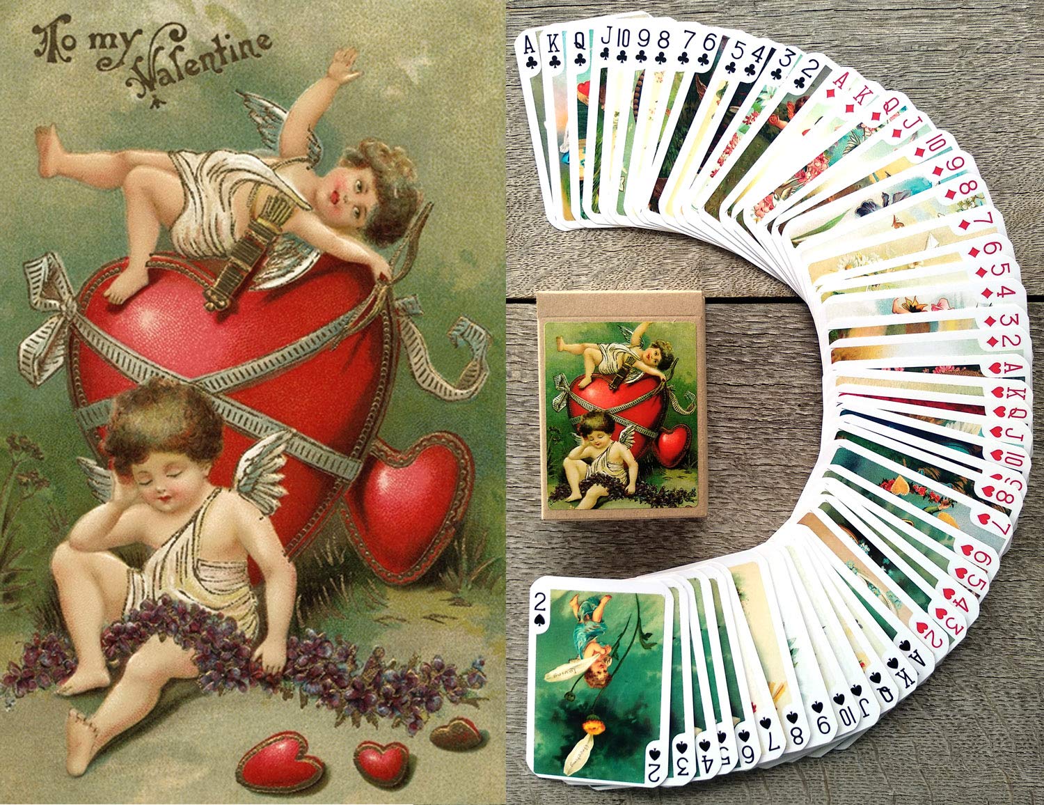FLONZGIFT Cupids Playing Cards (Poker Deck 54 Cards All Different) Valendtine's Day Cupids Vintage Retro Classic Greeting Cards