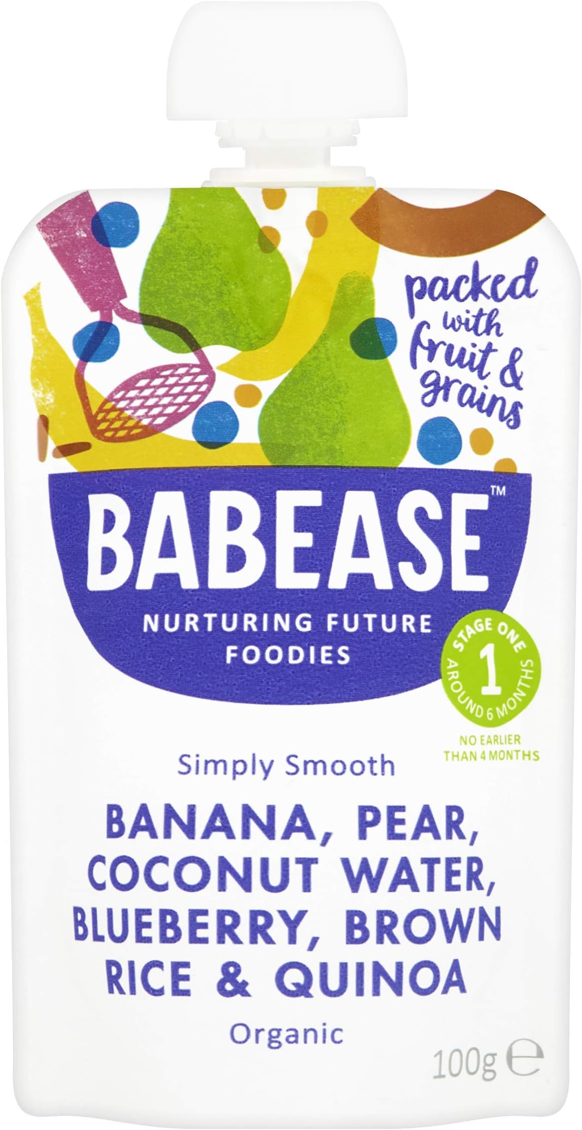 Babease Banana, Pear, Blueberry, Coconut Water, Brown Rice & Quinoa, 100 Grams