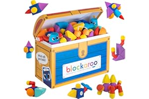 Blockaroo Magnetic Foam Blocks – STEM Preschool Toys for Children, Toddlers, Boys and Girls, The Ultimate Bath Toy – 100 Piece Set with Toy Chest, Bath Building Blocks, Engineering Toys for Kids 3-6