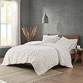 Madison Park Blair Ruched Faux Fur Comforter Set - Luxurious Bed Cover - Modern Down Alternative, All Season Bedding with Matching Shams, King/Cal King Ivory 3 Piece