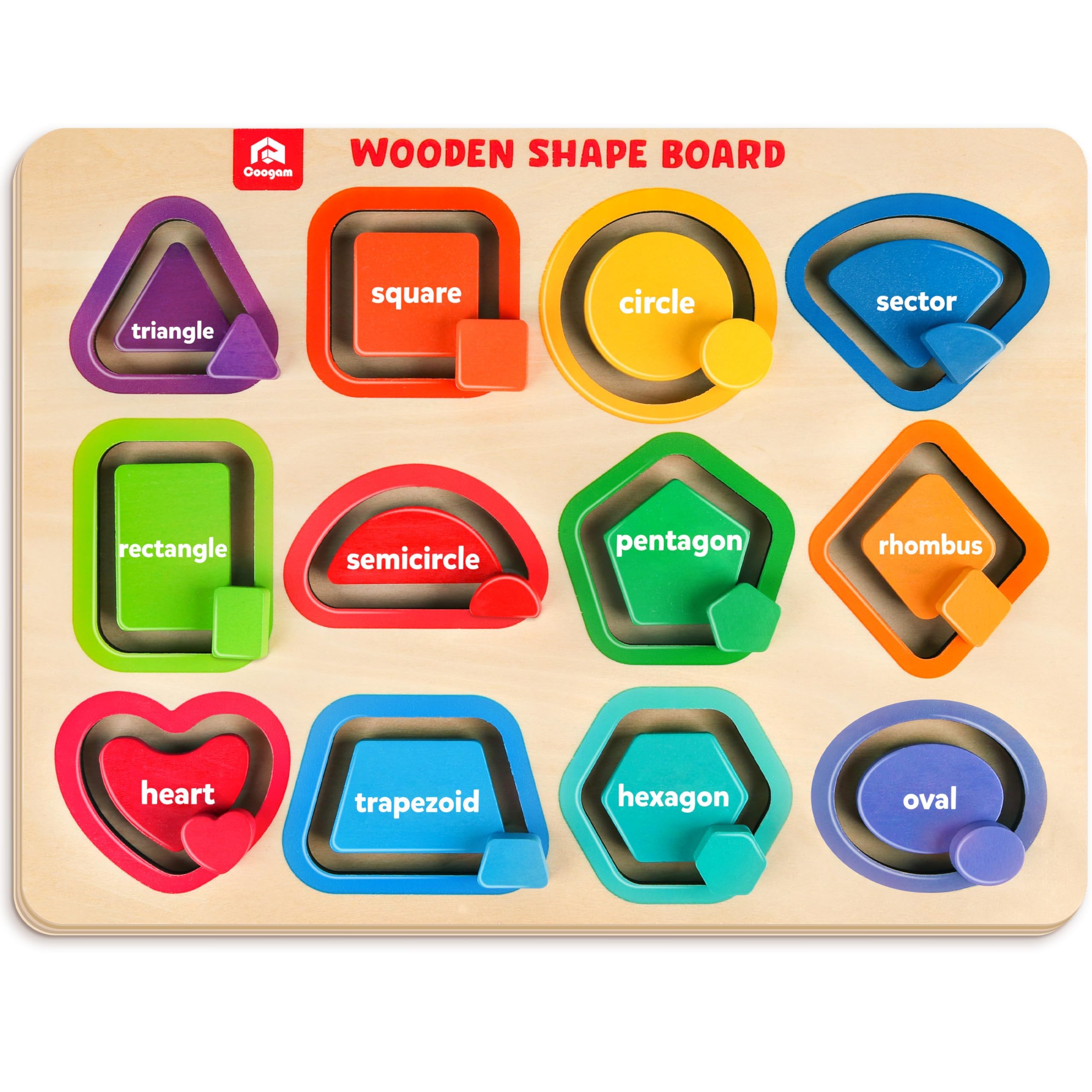 Coogam Wooden Color Shape Puzzles for Toddlers, Sorting and Stacking Montessori Peg Board Matching Game Activities, Fine Motor Educational Learning Toys for Kids 3 4 5 Year Old