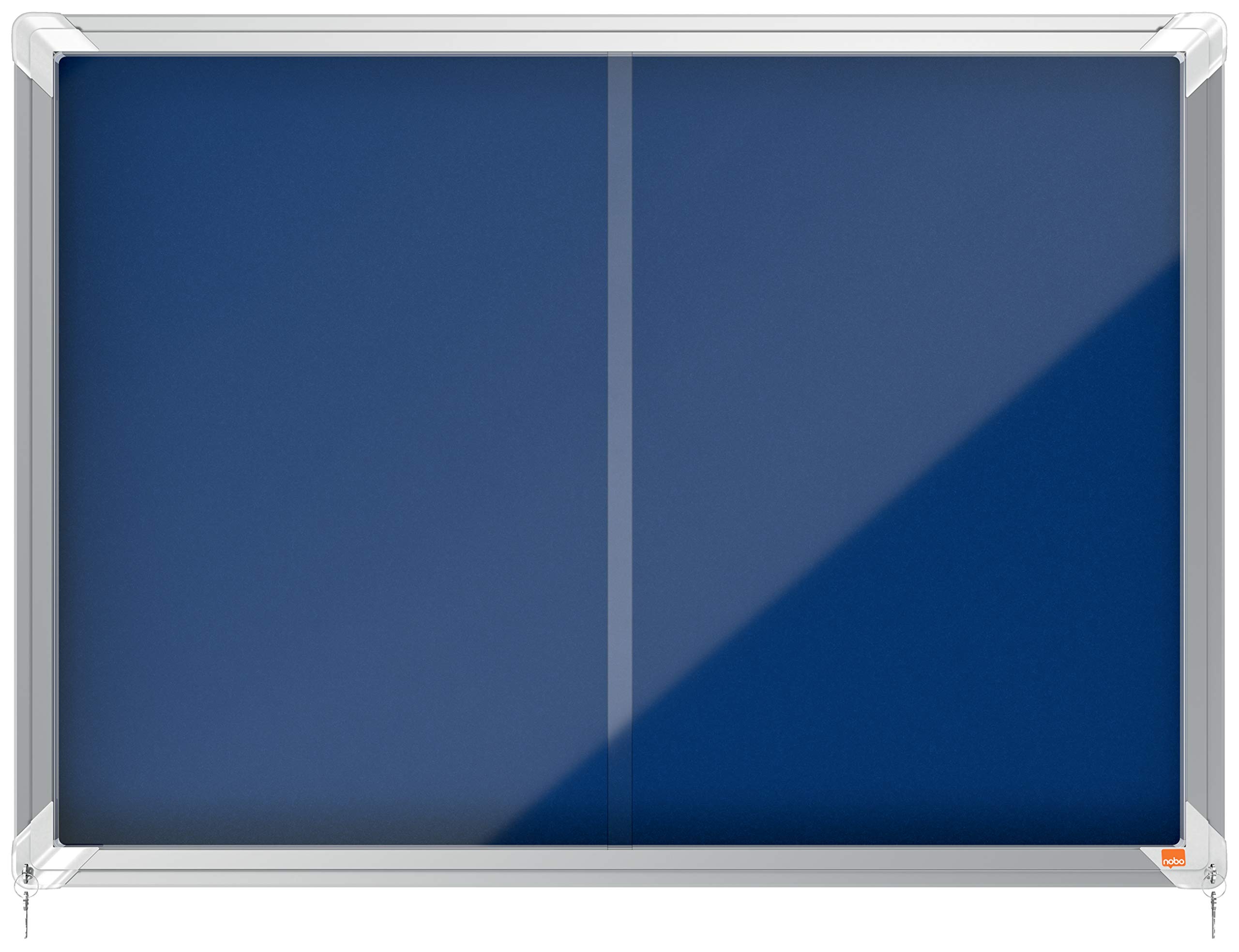 Nobo Felt Lockable Notice Board With Sliding Glass Door, 8 x A4, Premium Plus, Blue, 1902565