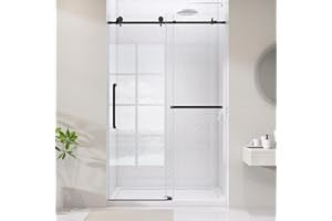 OGONBRICK Frameless Shower Door 44-48 in. W x 75 in. H Sliding Shower Glass Doors for Bathroom 1/4 inch Tempered Clear Glass Door for Walk-in Shower Matte Black Hardwares