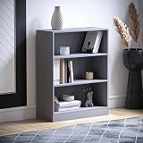Vida Designs Cambridge 3 Tier Low Bookcase Grey Wood Shelving Unit view 6