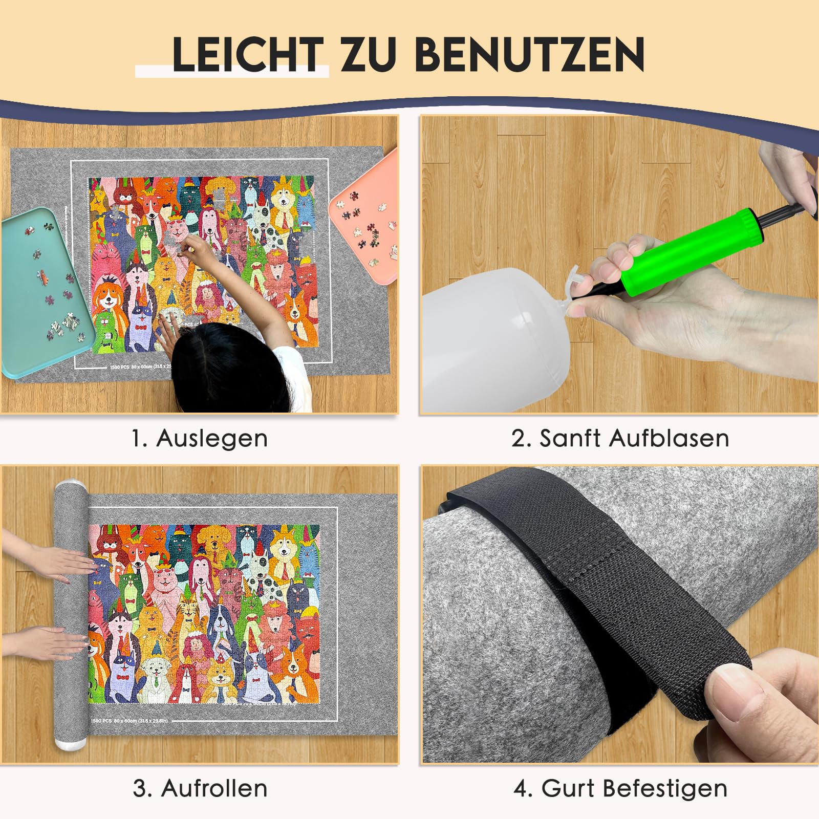 Nariolar Puzzlematte - Puzzle Matte Roll 500/1000/1500 Teile, Praktisches Zubehör für die Aufbewahrung und den Transport von Puzzles（Grau） 5