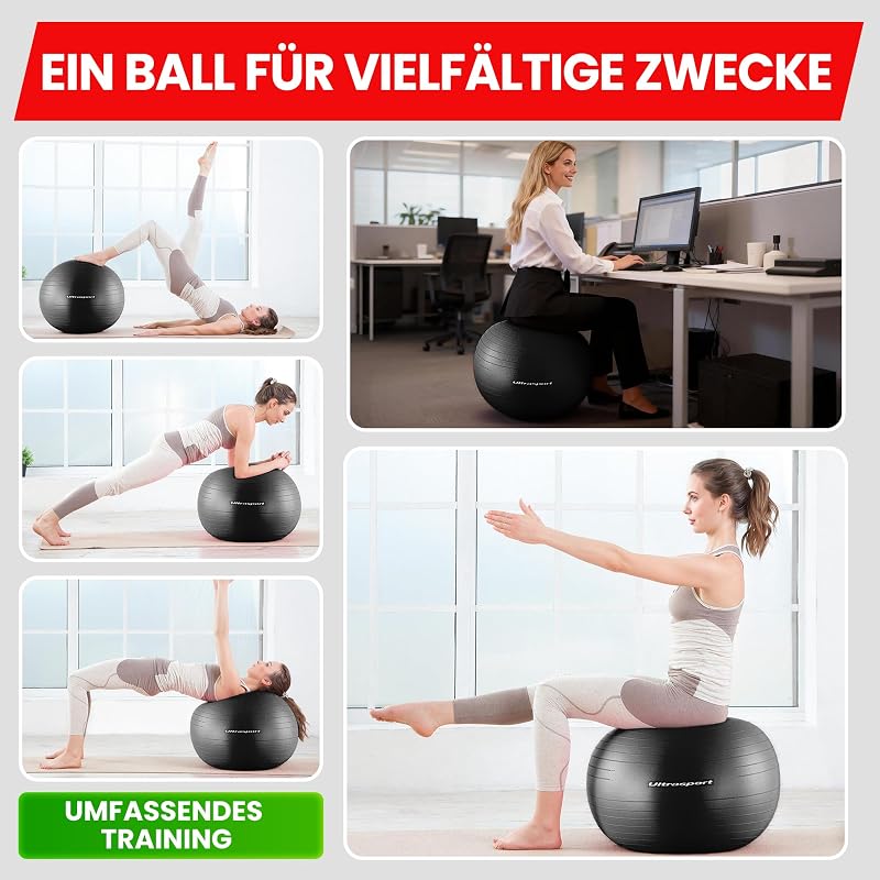 Gymnastikball 55cm, Yoga Ball, Fitnessball I Bis 300 KG, rutschfest, Anti-Burst-Technologie I Pezziball für Schwangerschaft, Fitness, Gymnastik, ergonomischer Sitzball für Büro Beige