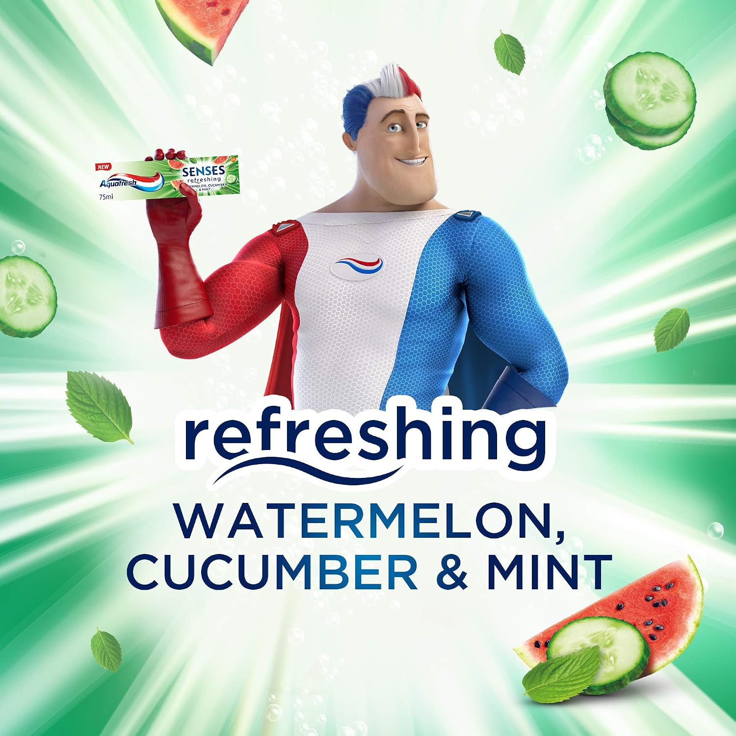 Aquafresh Senses Refreshing Watermelon, Cucumber & Mint Toothpaste 75 ml, White, 75 ml (Pack of 1) - Image 4