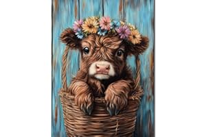DIYDECORFUN Cow Diamond Painting Kits for Adults Beginners,Highland Cow 5D Diamond Art Kit , Full Round Drills Small Animal Diamond Dots Painting By Diamonds, Diy Beads Gem Painting For Decor 12 x 16 Inches