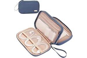 NISHEL Travel Cord Organizer Case, Double Layers Tech Electronic Bag, Essentials for Charger, Cable, Phone, Flash drive, Aegean-Blue